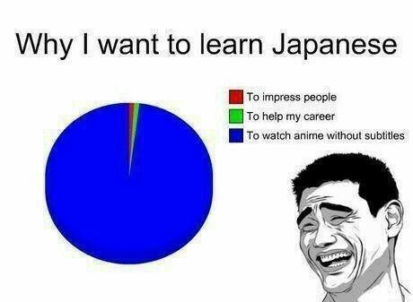 You know you picked up Japanese *just* to watch anime without subtitles 😂 "To impress people"? "To help my career"? Nah. #anime #meme.