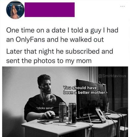 Date dips after OnlyFans reveal. Muscular dude at PC: “You should have been a better mother.” #dating #fail #OnlyFans.