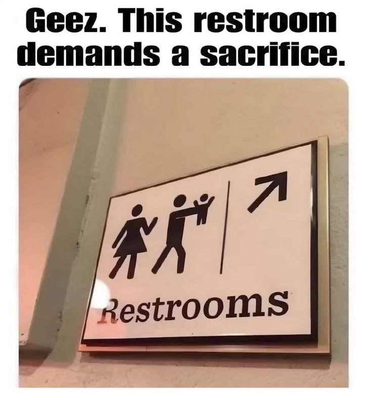 Geez. This restroom demands a sacrifice. Ever walked in and felt like you had to leave more than just your dignity? #parenting #lol.