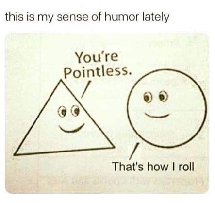 This is my sense of humor lately: "You're pointless." "That's how I roll." You get it or you ARE the circle! 😂 #humor #punny.