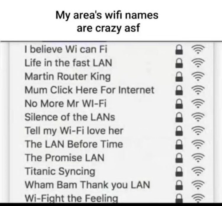 You ever see WiFi names like "Martin Router King" or "Titanic Syncing"? My area's wifi names are crazy asf 😂 #wifi #memes.