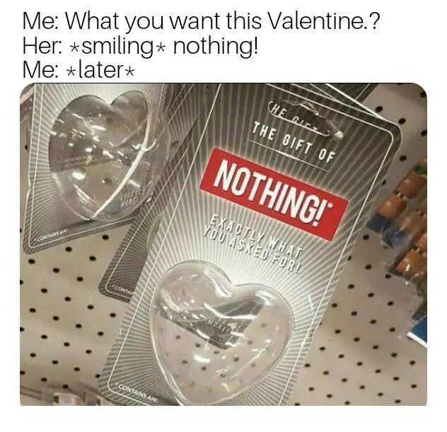 When bae asks what you want so you get “The Gift of NOTHING! Exactly what you asked for.” Happy #Valentines #singlelife.