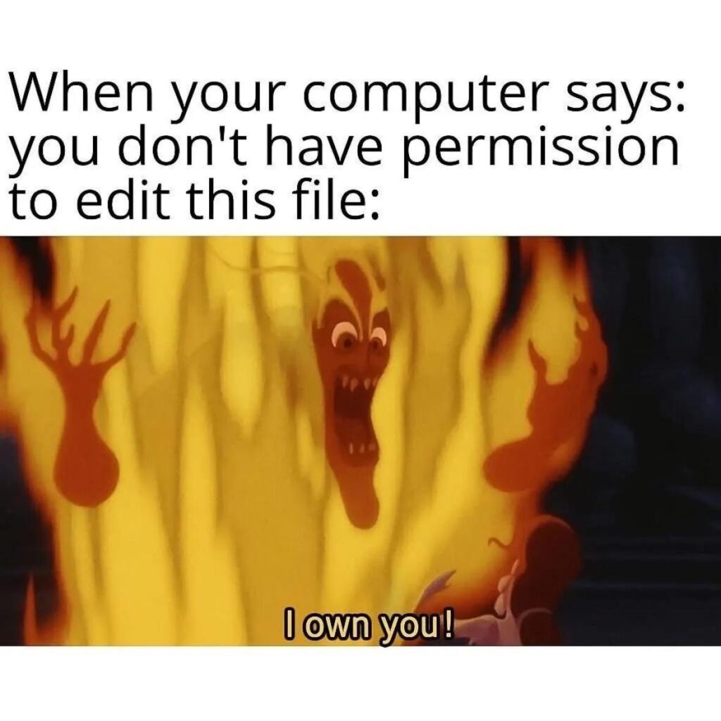 Ever get "you don't have permission to edit this file" from your computer? Yeah, me too. I OWN YOU! #relatable #meme.