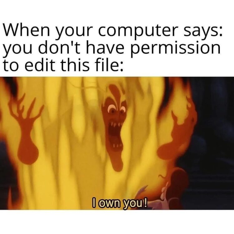 Ever get "you don't have permission to edit this file" from your computer? Yeah, me too. I OWN YOU! #relatable #meme.