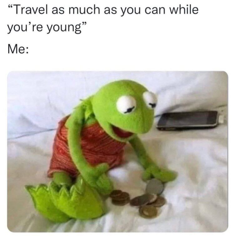 “Travel as much as you can while you’re young” Me: *counts coins and cries softly* 😂💸 #brokebuthappy #adulthood #truth.