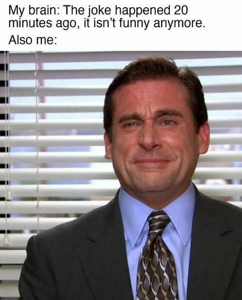 When your brain’s like “the joke happened 20 mins ago, it isn’t funny anymore” but you’re still dying. #meme #LOL.