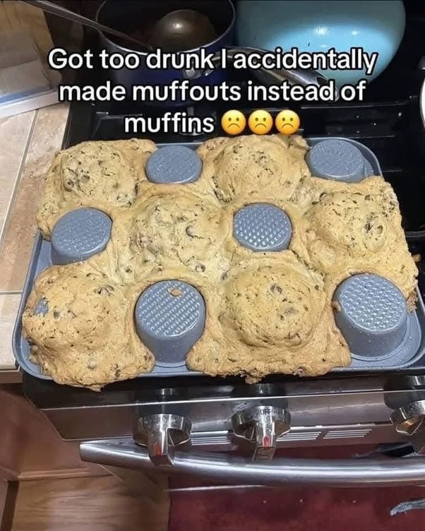 Ever been so drunk you make muffouts not muffins? Same. Muffin tin totally lost control of those dough blobs 😂 #fail #baking.