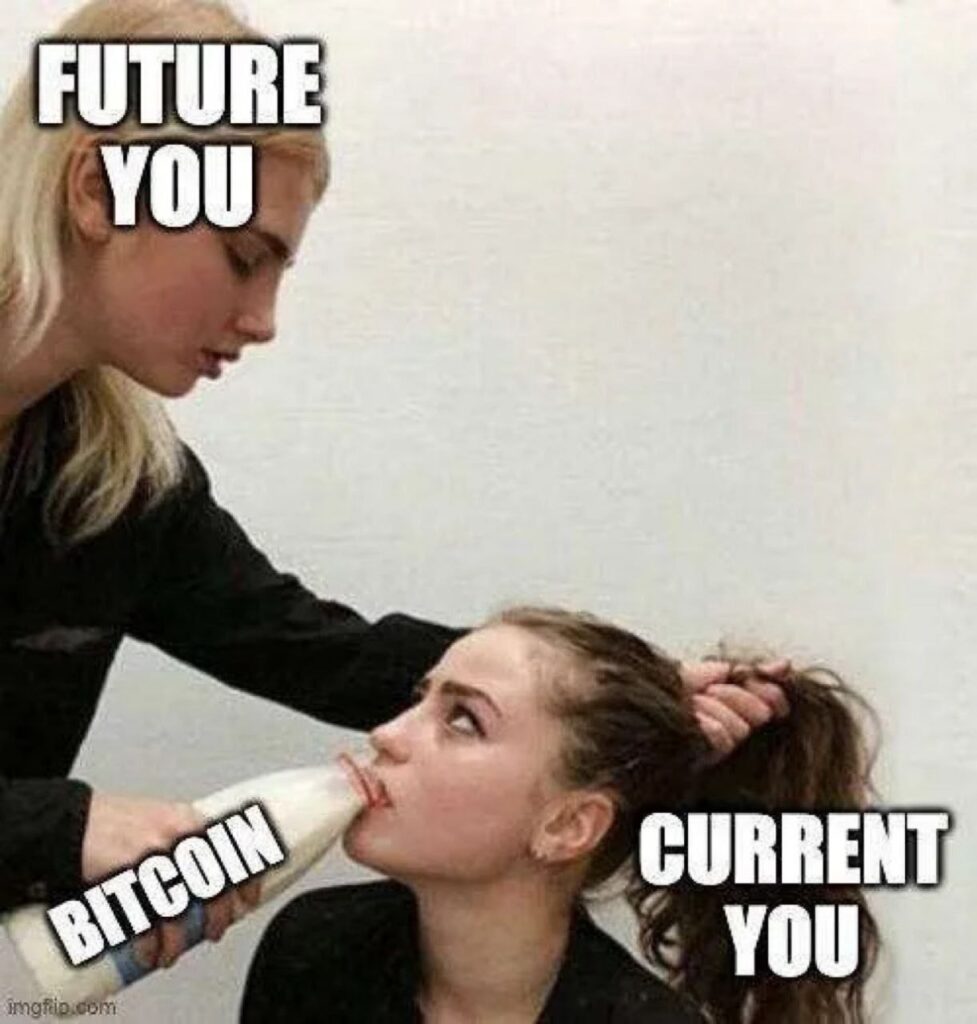 Future You feeding Bitcoin milk to Current You—time to invest, fam! 🍼💸 #Bitcoin #Crypto #Invest.