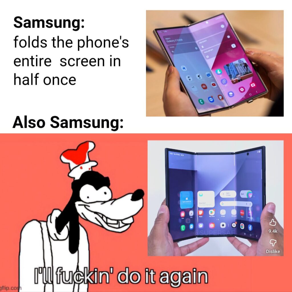 Samsung be like: "I'll fuckin' do it again" 😂 Just how many ways can you fold this phone?! #Samsung #Foldable #LOL.