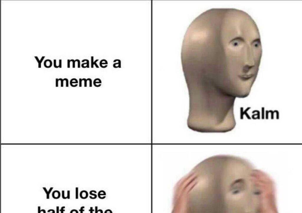 You make a meme" = Kalm. "You lose half of the" = PANIK 😂 When your meme moment goes seriously wrong! #meme #fail.