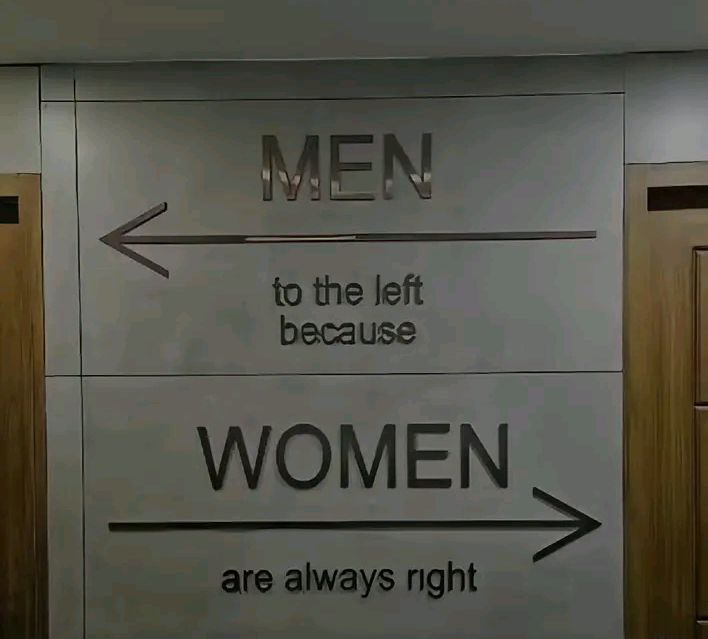 MEN to the left because WOMEN are always right 😂 Admit it, the sign speaks truth! #facts #menvswomen #truth.