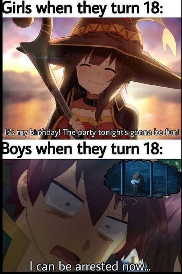 When she says “It’s my birthday! The party tonight’s gonna be fun!” and you realize “I can be arrested now...” #adulting #anime.