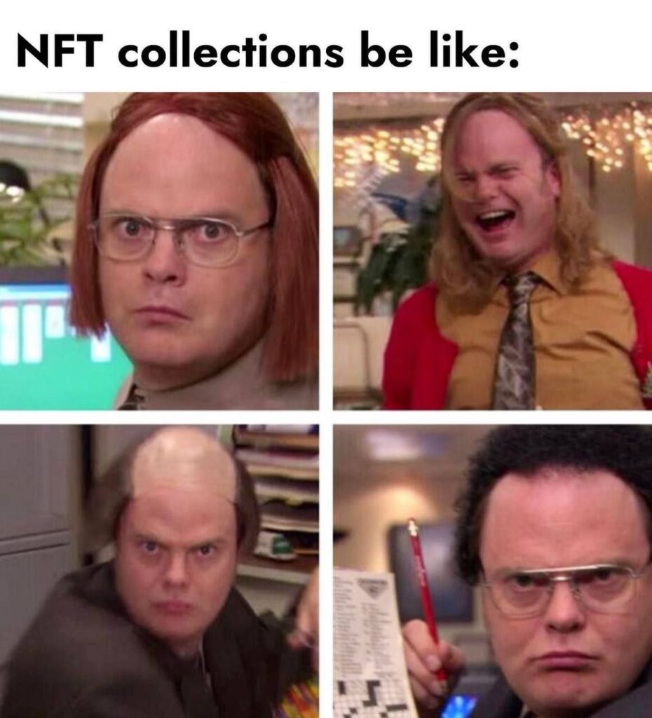“NFT collections be like” 😂 When your Dwight Schrute wig game equals every NFT ever #NFT #TheOffice #meme.