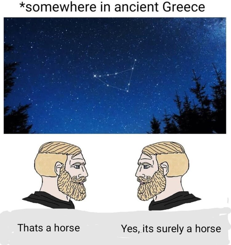 That's a horse." "Yes, it's surely a horse." Ancient Greeks and their wild imagination 😂 #stars #history #horse.