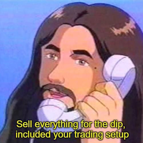 Sell everything for the dip, included your trading setup. When you YOLO so hard even your keyboard's for sale. #crypto #traderlife.