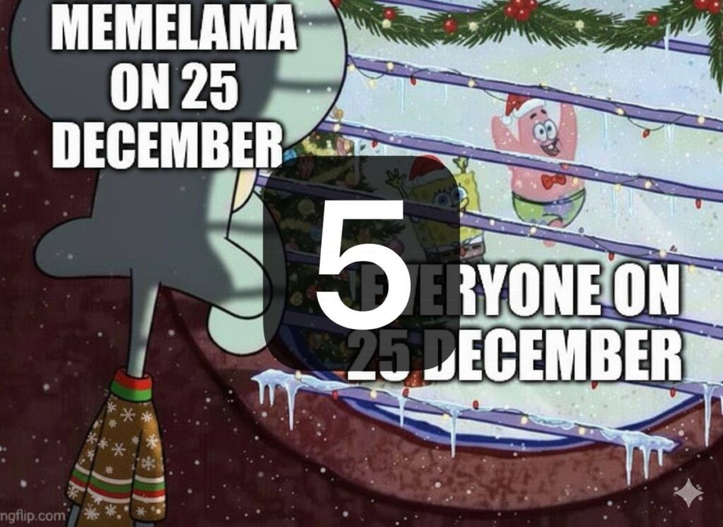 When it’s December 25th and you’re MEMELAMA while EVERYONE is partying 😂🎄 That “5” energy tho #Christmas #FOMO #MemeLife.