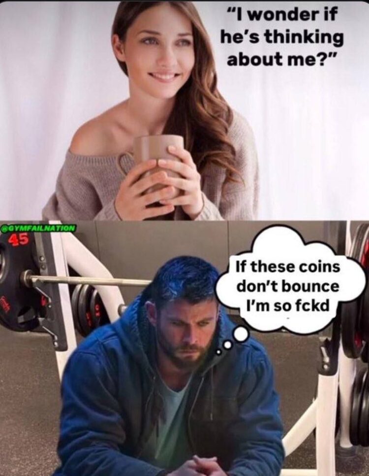 When you’re overthinking your love life but he’s just praying his gym coins bounce 😂 "If these coins don't bounce I'm so fckd" #gym #thoughts.