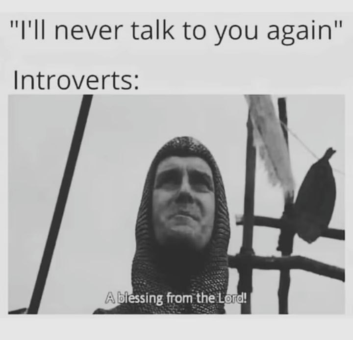 You know that moment when someone says "I'll never talk to you again" and introverts are like "A blessing from the Lord" #relatable.