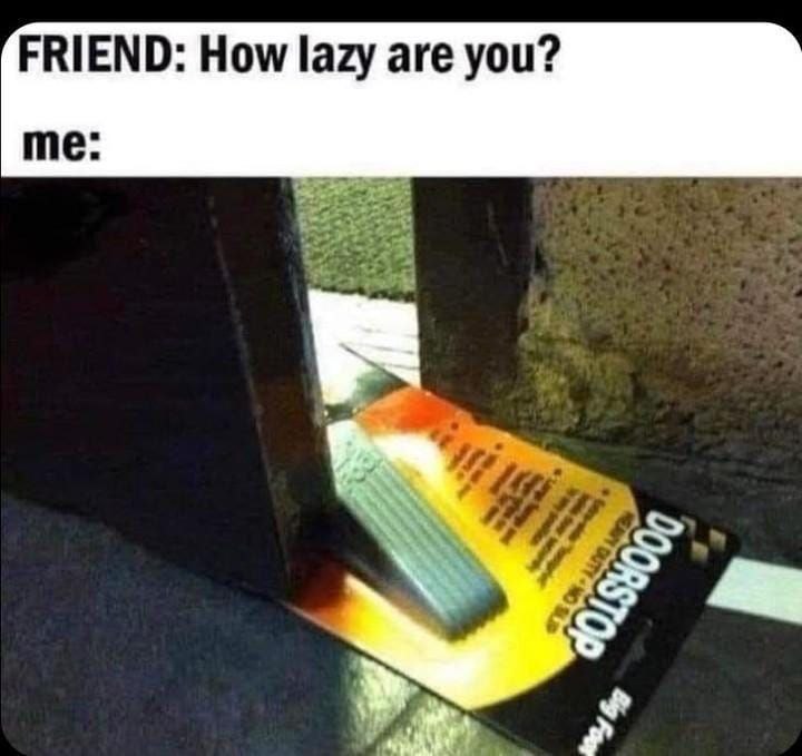 FRIEND: How lazy are you? me: *still hasn't opened the doorstop package* Talk about peak efficiency 😂 #lazy #meme.