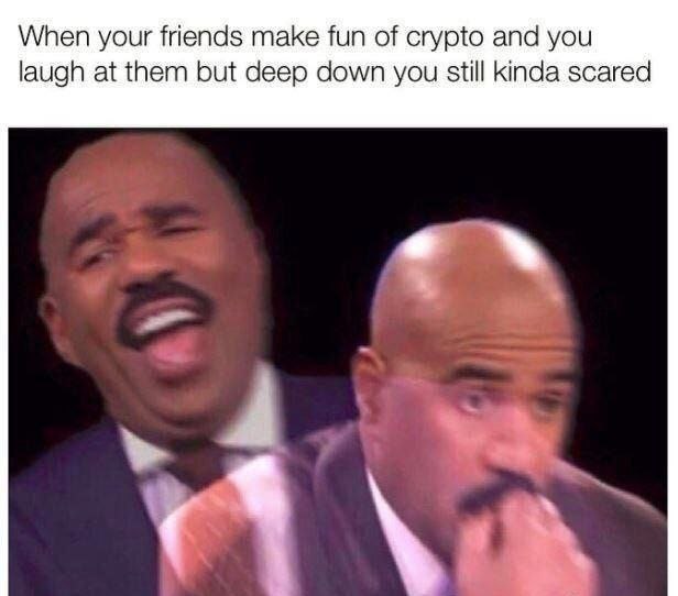 When your friends make fun of crypto and you laugh at them but deep down you still kinda scared. #crypto #LOL.