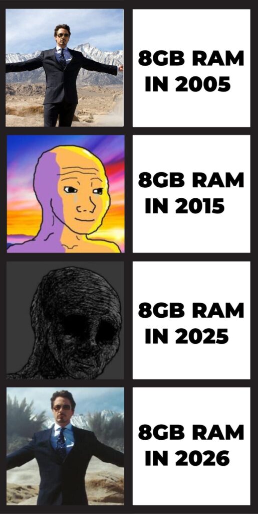 You in 2005: "8GB RAM OMG!" You in 2015: "Meh..." You in 2025: "NOOO…" You in 2026: "BACK ON TOP!" #Upgrade #Throwback #Tech.