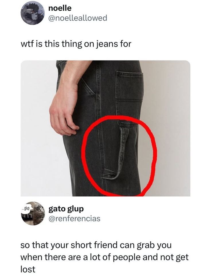 Ever wondered why jeans have that tiny pocket? So your short friend doesn’t get lost! 😂 #jeans #facts #shortpeopleproblems.