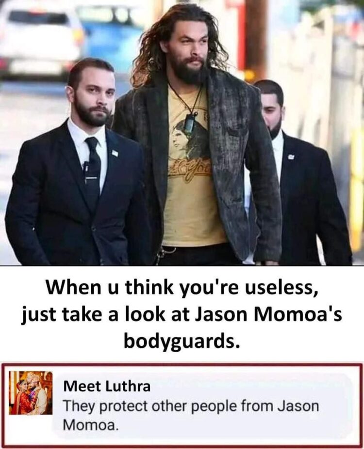 When you’re so massive even your bodyguards are just there to protect everyone else. #JasonMomoa #TooBigToHandle.
