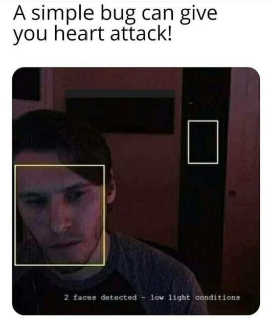 A simple bug can give you heart attack! When face detection finds someone...and you're home alone. #techfail #jumpScare.