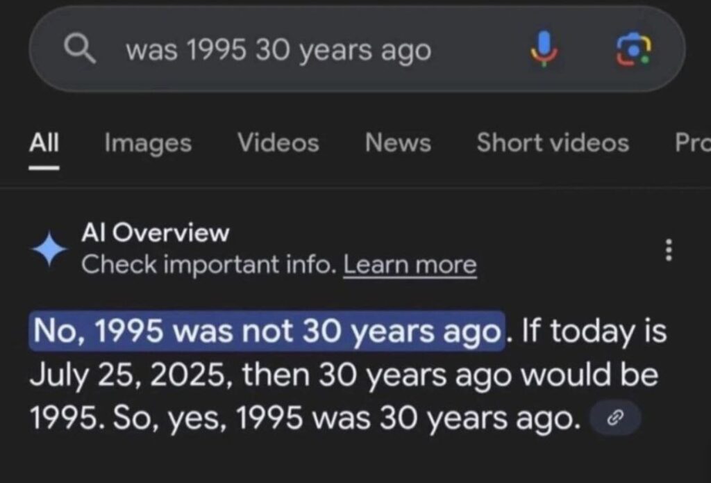 When you Google "was 1995 30 years ago" and realize it’s only true in 2025. Time hurts 😂 #90s #MathFail.