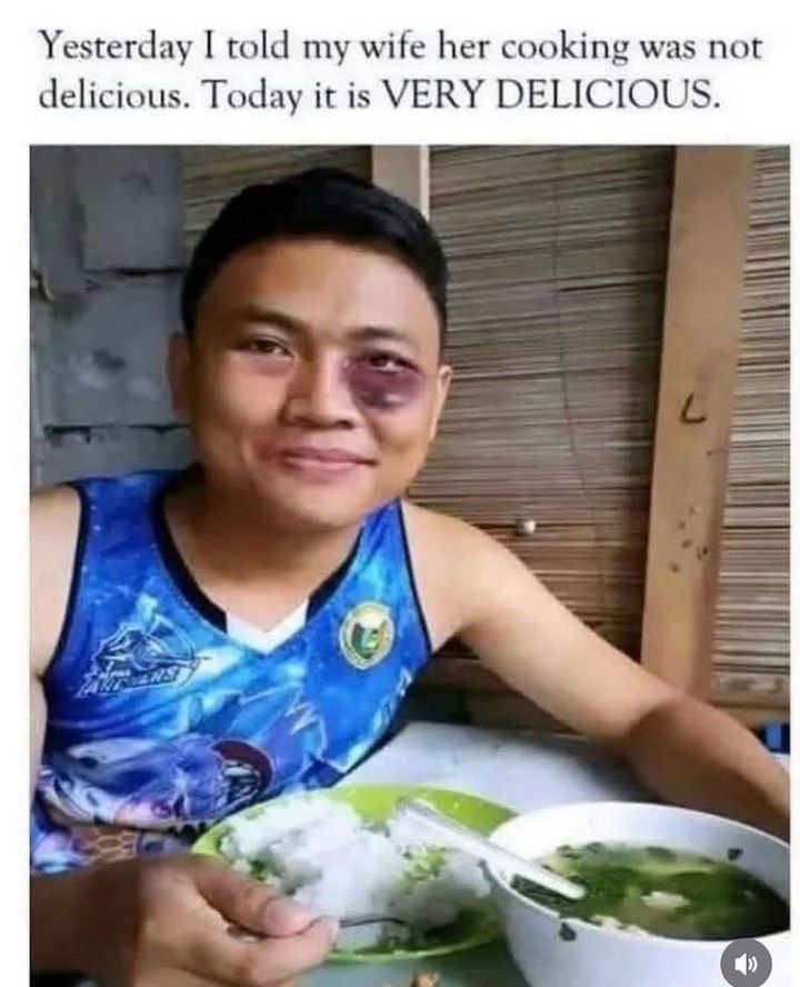 When you criticize your wife's cooking then compliment it—now dinner is pain and rice. #marriedlife #savage #nothanks.