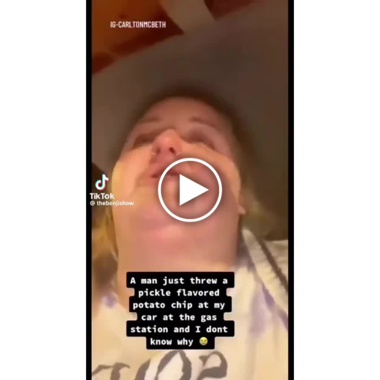 A man just threw a pickle flavored potato chip at my car at the gas station and I don’t know why. @thebenjishow #wtf #lol.