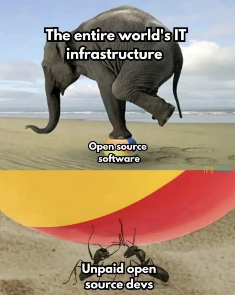 When you realize "The entire world's IT infrastructure" is basically two unpaid ants holding up the open source elephant! #tech #opensource.