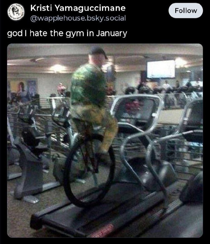 God I hate the gym in January. When you try to blend in but everyone’s extra. #gymstruggles #JanuaryBlues #newyearnewme.