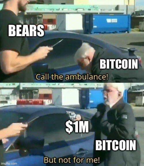 You thought BEARS were calling the ambulance for BITCOIN? Nope—BITCOIN's holding that $1M! "But not for me!" 😂 #crypto #memes.