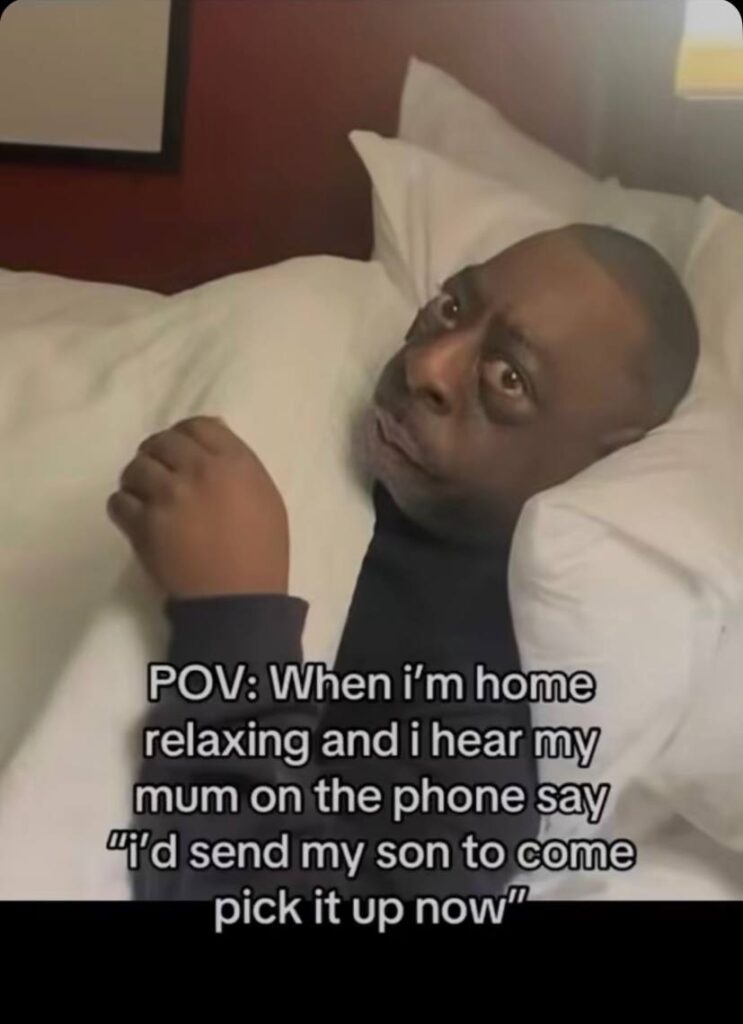 POV: When I’m home relaxing and I hear my mum on the phone say, "I’d send my son to come pick it up now." #mood #lazy.