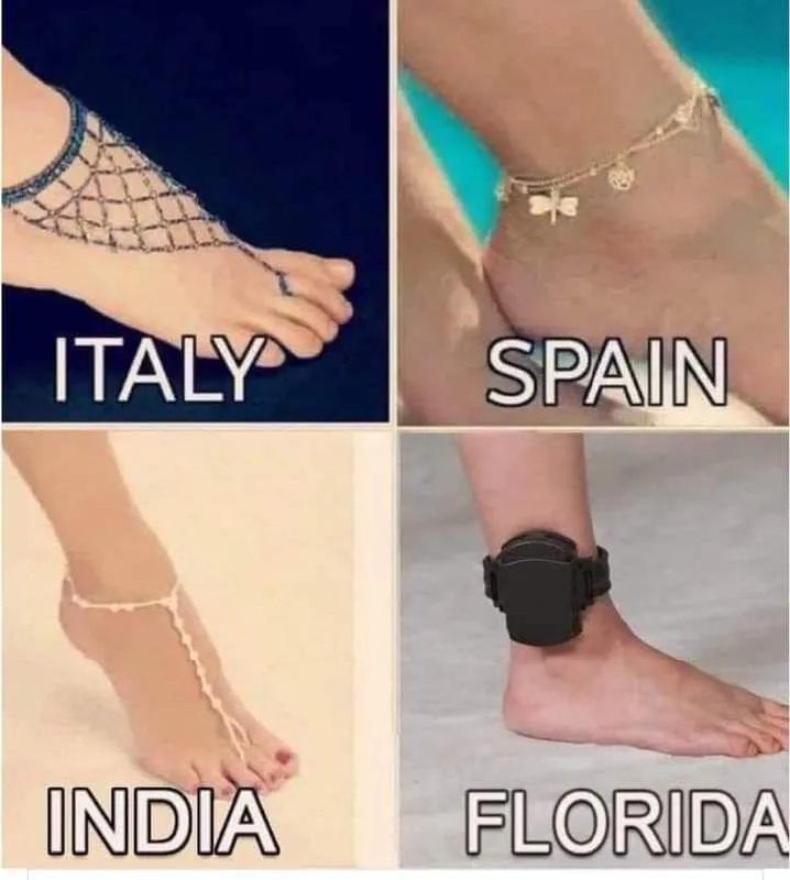 When you travel the world but your ankle accessories tell a different story. #TravelGoals #FloridaMan.