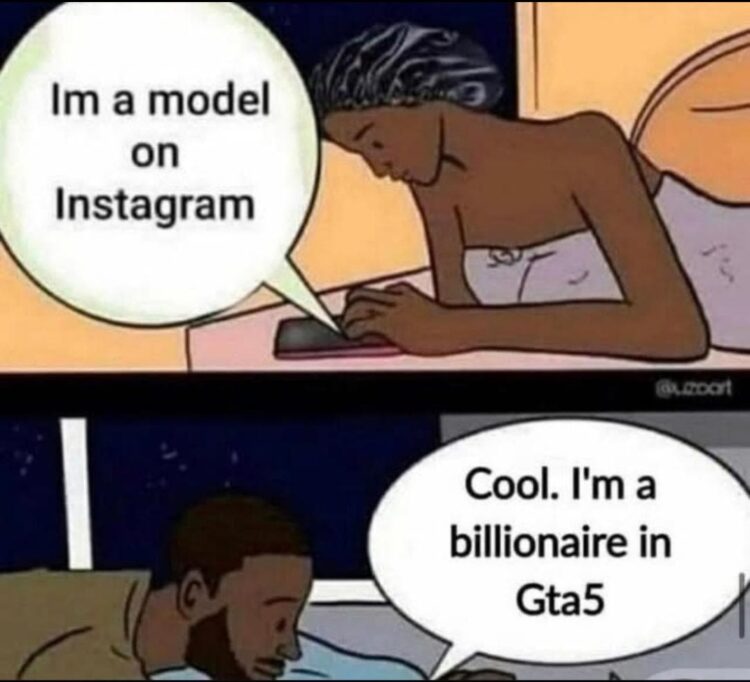 I'm a model on Instagram." — "Cool. I'm a billionaire in Gta5." When flexing gets competitive 😂 #Instagram #GTA5 #Meme.