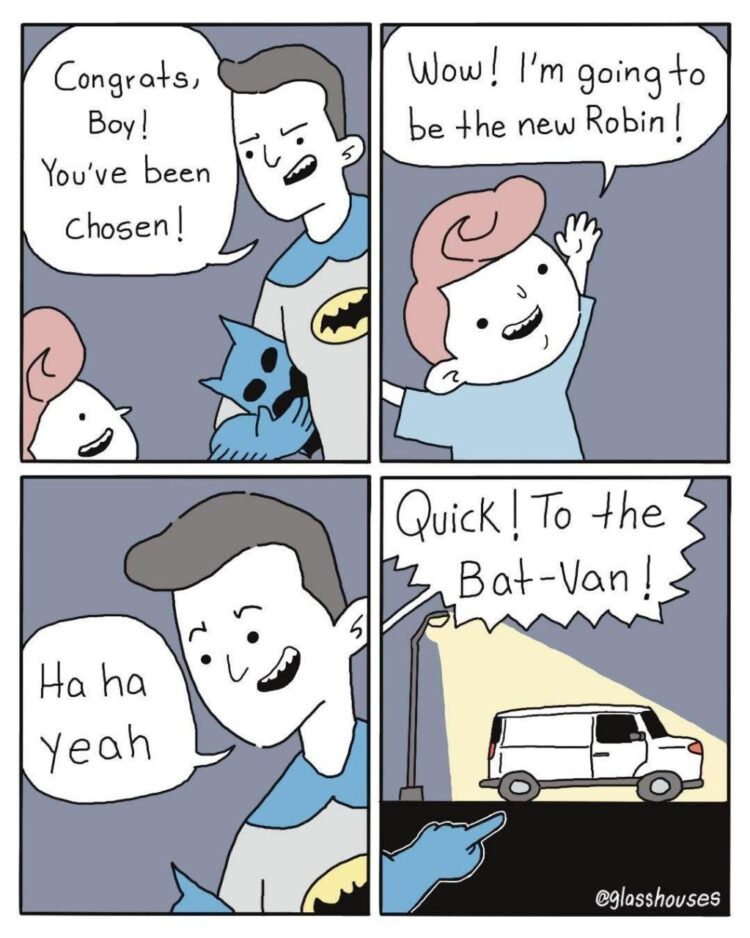When Batman says you’re the new Robin but then pulls up in the Bat-Van… 🦇😳 #awkward #BatVan #comic.