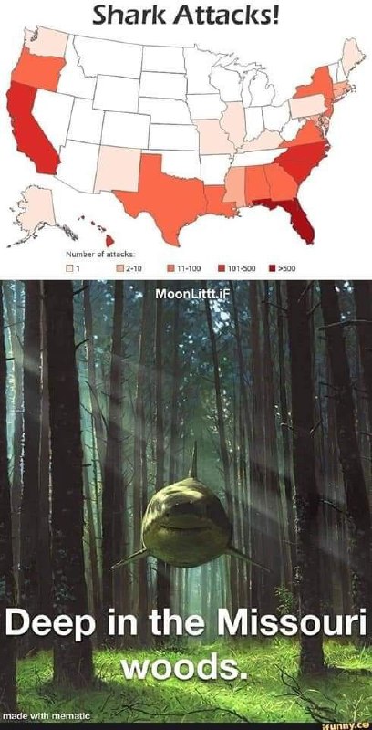 When Missouri has zero shark attacks so the sharks gotta get creative. “Deep in the Missouri woods.” #Missouri #sharks #lol.