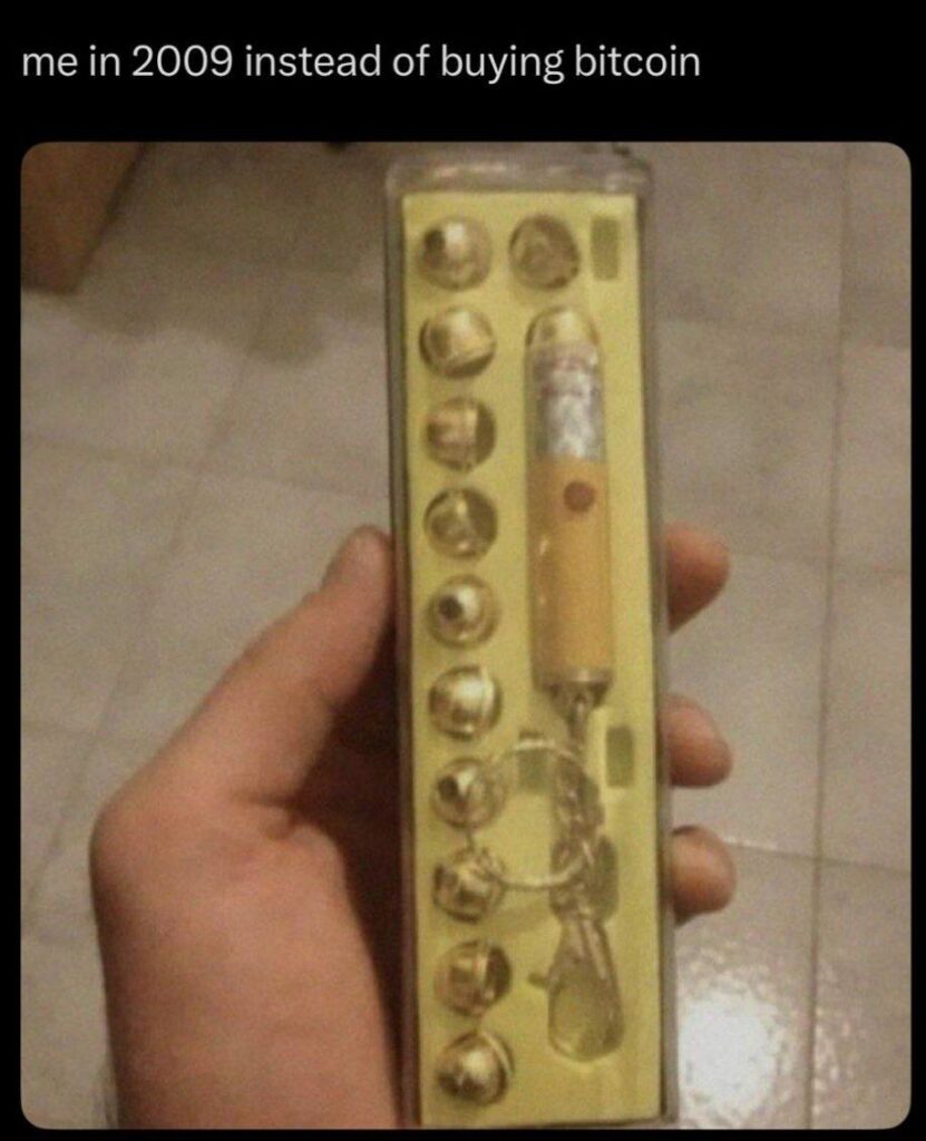 You in 2009: investing in gadgets instead of Bitcoin. Who else regrets not being psychic? "me in 2009 instead of buying bitcoin." #fail.