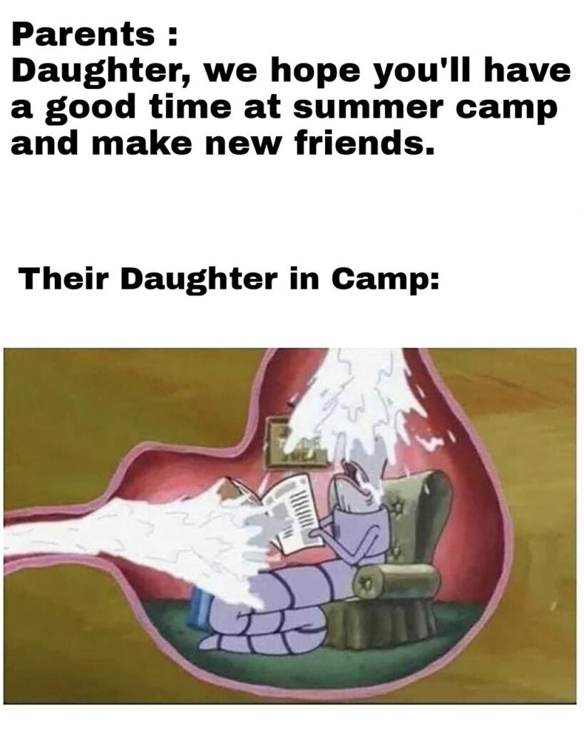 Parents: Daughter, we hope you’ll have a good time at summer camp and make new friends. Their Daughter in Camp. #summer #introvert.