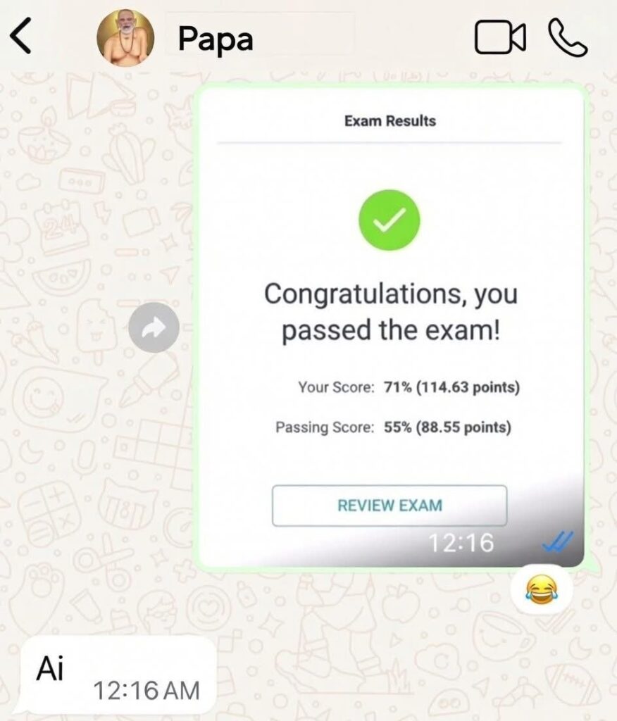 When you barely pass your exam with 71% and your friend just hits you with “Ai 😂” #mood #lol.