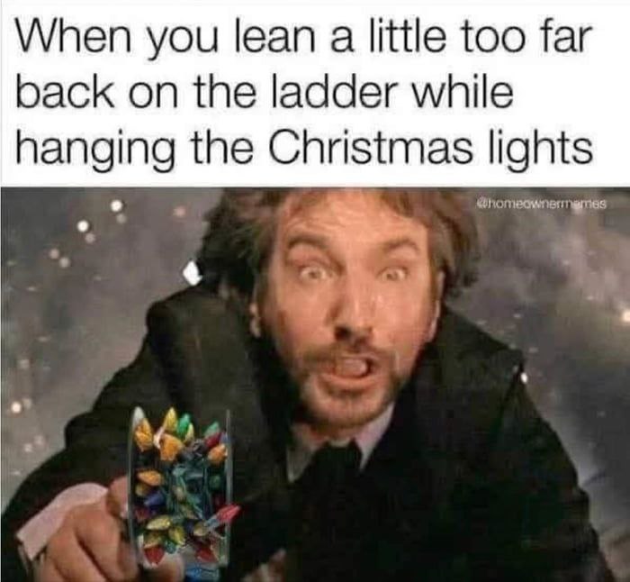 When you lean a little too far back on the ladder while hanging the Christmas lights. #Oops #HolidayFails #ChristmasBlunders.
