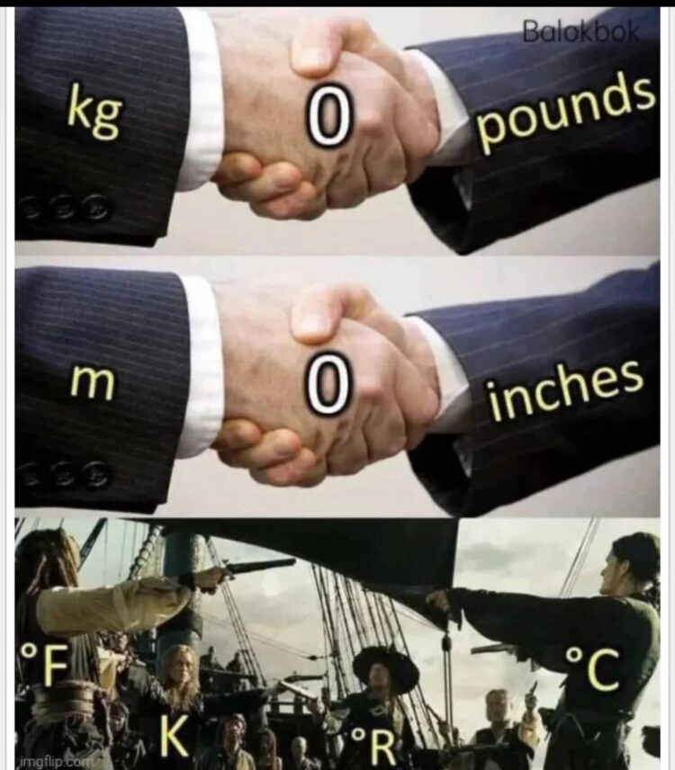 When you switch from pounds to kg & inches to meters but pirates show up with °F K °C negotiations. #ConversionWars #MathMemes.