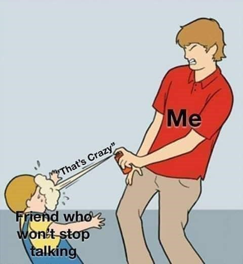 When your "Friend who won't stop talking" gets hit with a fresh spray of "That's crazy." 😂 #meme #friendship.