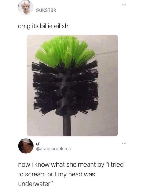Omg its billie eilish. Reply: "i tried to scream but my head was underwater." Billie out here cleaning up! #meme #lol.