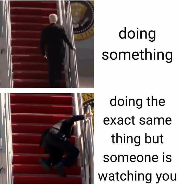 You nailing life alone vs. tripping as soon as someone’s watching. "doing something" / "doing the exact same thing but someone is watching you" #meme.
