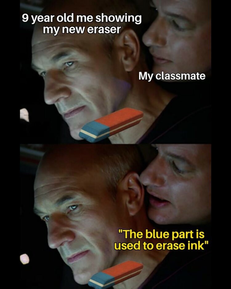When you flex your new eraser and someone drops the classic: "The blue part is used to erase ink." #Nostalgia #SchoolLife.