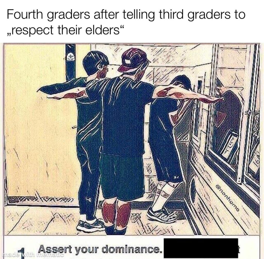 When you’re a 4th grader making sure those 3rd graders know who’s boss: “Respect your elders.” 😂 #Throwback #Squad.