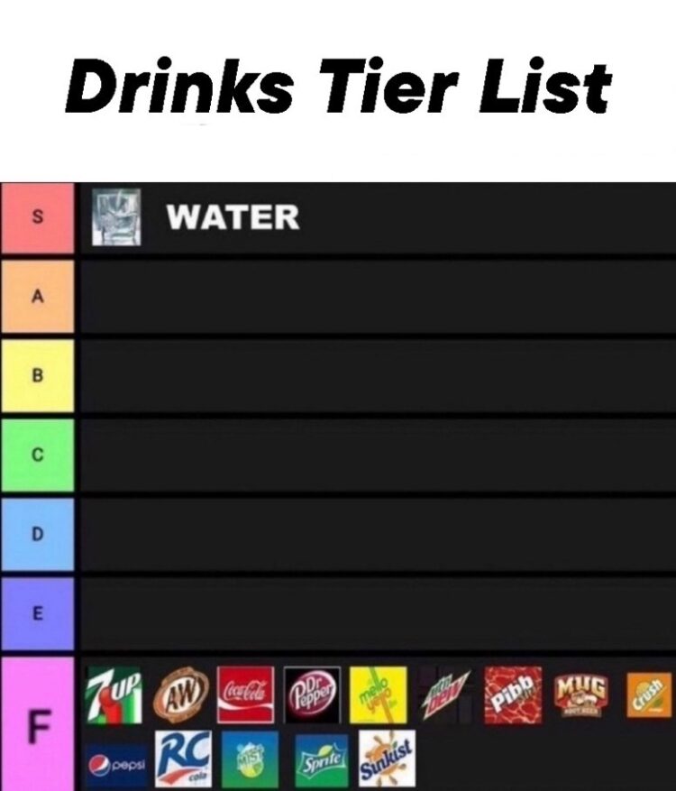 You know it’s true: Water S-tier, all sodas F-tier. No mid. Stay hydrated kings and queens! 💧 #truth #tierlist #water.